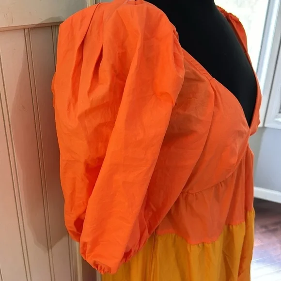 Farm Rio Anthropologie Puff Sleeve Ruffled Tier Color block Maxi Dress - Picture 7 of 15